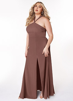 Azazie Rue Bridesmaid Dresses Espresso A-Line Halter Chiffon Dress image9