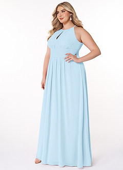 Azazie Bonnie Robes de demoiselle d'honneur Robe Trapèze en Mousseline de soie Trou de serrure froncé Bleu Ciel image8
