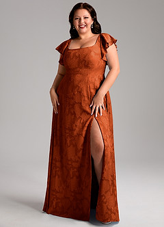 Azazie Bondi Robes de demoiselle d'honneur Robe Trapèze en Blumen-Burnout Fente Latérale Paprika image7