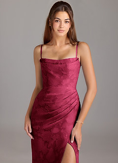 Azazie Leonis Bridesmaid Dresses Burgundy Sheath Strapless Floral Burnout Convertible Dress image2