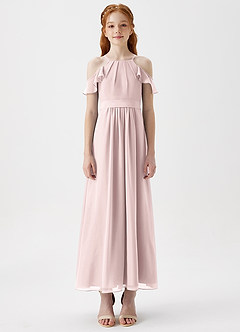 Azazie Chaya Junior A-Linie Schulterfrei Chiffon Kleid Zartrosa image4