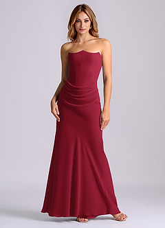 Azazie Debby Bridesmaid Dresses Burgundy Mermaid Strapless Chiffon Dress image1