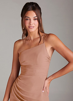 Azazie Eren Bridesmaid Dresses Champagne Rose Sheath One Shoulder Chiffon Dress image6
