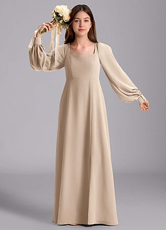 Azazie Bondi Junior Robe Trapèze en Mousseline de soie Blouson Taupe image5