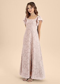 Azazie Bondi Junior Vestido de Rosa Rubor de Devorado Floral de Corte En A con Lazo image3