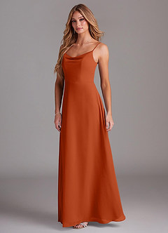 Azazie Daenerys Bridesmaid Dresses Burnt Orange A-Line Cowl Chiffon Dress image4