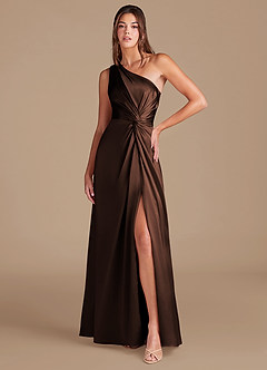 Azazie Brooke Vestidos de damas de honor Vestido de Ganache de Satén Metálico de Corte en A con Hombro unilateral image1