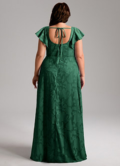 Azazie Bondi Bridesmaid Dresses Dark Green A-Line Side Slit Floral Burnout Dress image8