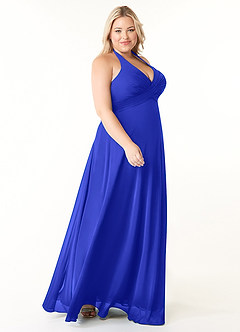 Azazie Tessie Bridesmaid Dresses Royal Blue A-Line V-Neck Pleated Chiffon Dress image8