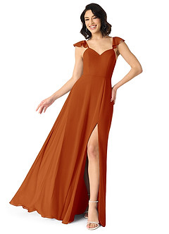 Azazie Everett Bridesmaid Dresses Paprika A-Line V-neck Ruched Chiffon Dress image1