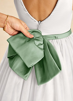 Azazie Seline Blumenmädchenkleider A-Linie Schleifen Tüll Kleid Elfenbein Matcha image3