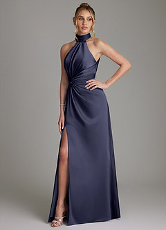 Azazie Gracelynn Vestidos de damas de honor Vestido Tormenta de Satén Elástico de Corte Recto con Plisado image5