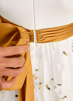 Azazie Pollie Flower Girl Dresses Ivory Butterscotch A-Line Bow Tulle Dress image7