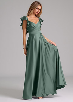 Azazie Leilani Bridesmaid Dresses Sea Moss A-Line Ruched Stretch Satin Dress image4