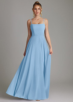 Azazie Elita Bridesmaid Dresses Powder Blue A-Line Pleated Chiffon Dress image4