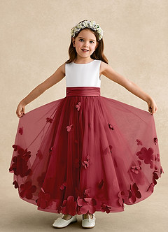 Azazie Vi Flower Girl Dresses Pomegranate A-Line Sleeveless Tulle Dress image5