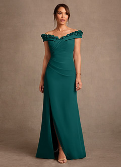 Azazie Jettie Mother of the Bride Dresses Peacock Sheath Pleated Chiffon Dress image1