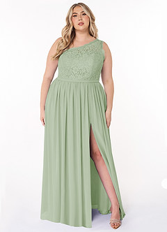 Azazie Demi Bridesmaid Dresses Dusty Sage A-Line One Shoulder Chiffon Dress image11