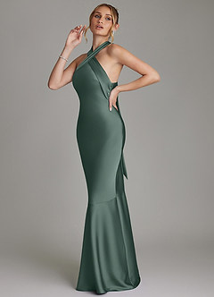Azazie Reign Bridesmaid Dresses Sea Moss Mermaid Pleated Stretch Satin Dress image6