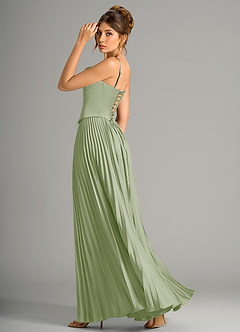 Azazie Saedra Bridesmaid Dresses Dusty Sage A-Line Corset Stretch Satin Dress image8