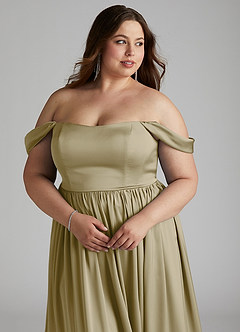 Azazie Morana Jurken voor bruidsmeisjes Converteerbaar Jurk van Stretch Satijn met A-Lijn Off the Shoulder Mosgroen image17