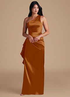 Azazie Latrice Bridesmaid Dresses Copper Sheath One Shoulder Metallic Satin Dress image6