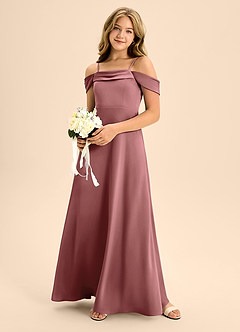 Azazie Anselie Junior Vestido de Amatista de Satén Elástico de Corte En A con Vestidos sin tirantes image1