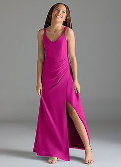 Azazie Leo Junior Abito Sirena in Chiffon Plissettato Fucsia image4