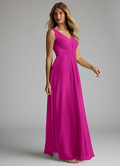 Azazie Gina Vestidos de damas de honor Vestido de Fucsia de Gasa de Corte en A con Cuello en V Plisado image3