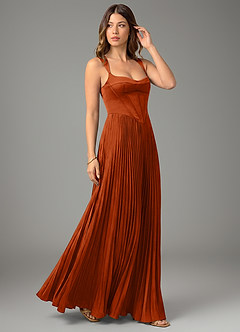 Azazie Avenelle Bridesmaid Dresses Burnt Orange A-Line Corset Stretch Satin Dress image5