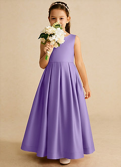Azazie Cailee Blumenmädchenkleider Ballkleid Plissee Matte Satin Kleid Tahiti image3