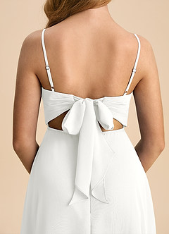 Azazie Shale Junior White A-Line Bow Chiffon Dress image7