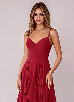 Azazie Zaina Bridesmaid Dresses Scarlet A-Line Chiffon Dress image2