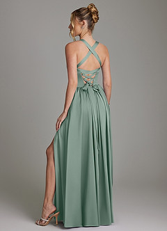Azazie Francis Bridesmaid Dresses Silver Sage A-Line Corset Stretch Satin Dress image7