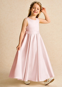 Azazie Cherry Flower Girl Dresses Blushing Pink Blushing Pink Ball-Gown Pleated Matte Satin Dress image5