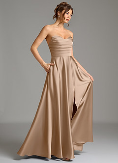 Azazie Ayla Vestidos de damas de honor Vestido de Gris Pardo de Satén Elástico de Corte en A con Corsé image6