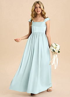 Azazie Hattie Junior Sea Glass A-Line Pleated Stretch Satin Dress image4