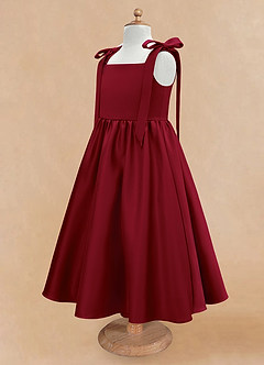 Azazie Chelsie Flower Girl Dresses Burgundy A-Line Bow Matte Satin Dress image7