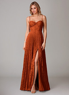 Azazie Akiko Robes de demoiselle d'honneur Robe Trapèze en Blumen-Burnout Encolure en Forme de Cœur Paprika image3