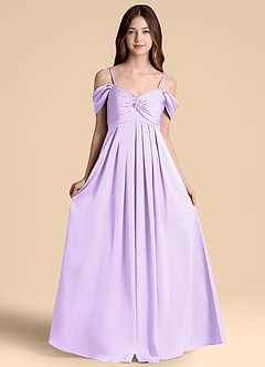 Azazie Kaitlynn Junior Lilac A-Line Off the Shoulder Stretch Satin Dress image6