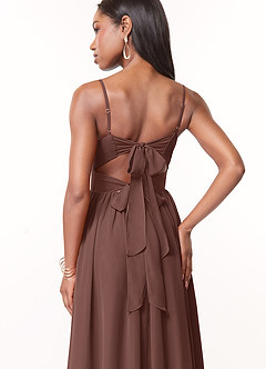 Azazie Zeya Bridesmaid Dresses Espresso A-Line V-Neck Pleated Chiffon Dress image2
