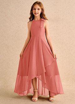 Azazie Boop Girls Formal Flower Girl Dresses Salmon Pink A-Line Bow Chiffon Dress image5