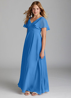 Azazie Kimber Junior Blue Jay A-Line Pleated Chiffon Dress image3