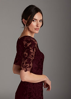 Azazie Farrah vestidos de madre de la novia Vestido de Cabernet de Crepé elástico de Recto con Encaje image5