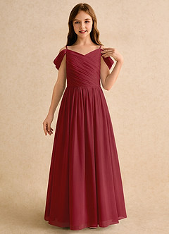 Azazie Chelo Girls Formal Abiti da Ragazza di Fiori Abito A-Line in Chiffon Plissettato Melograno image5