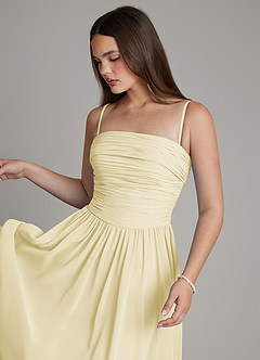 Azazie Andreina Bridesmaid Dresses Lemon Sorbet A-Line Pleated Chiffon Dress image2