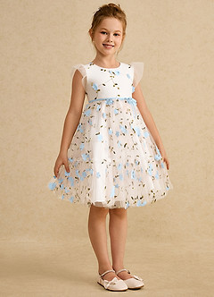 Azazie Anastasia vestidos de niña de las flores Vestido de Marfil Azul Cielo de Tul de Corte En A con Lazo image3