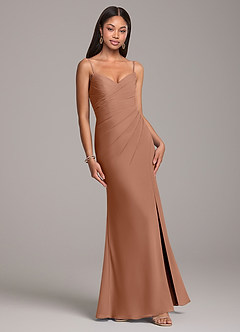 Azazie Yola Bridesmaid Dresses Bronzer Sheath Pleated Chiffon Convertible Dress image5