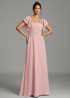 Azazie Dacia Bridesmaid Dresses Powder Pink A-Line Ruched Chiffon Dress image1