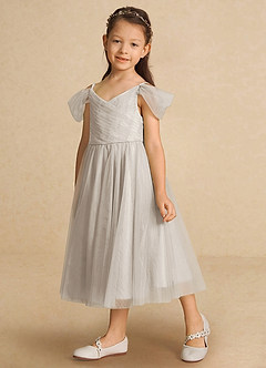 Azazie Lizzette Flower Girl Dresses Frost A-Line Ruched Tulle Dress image5